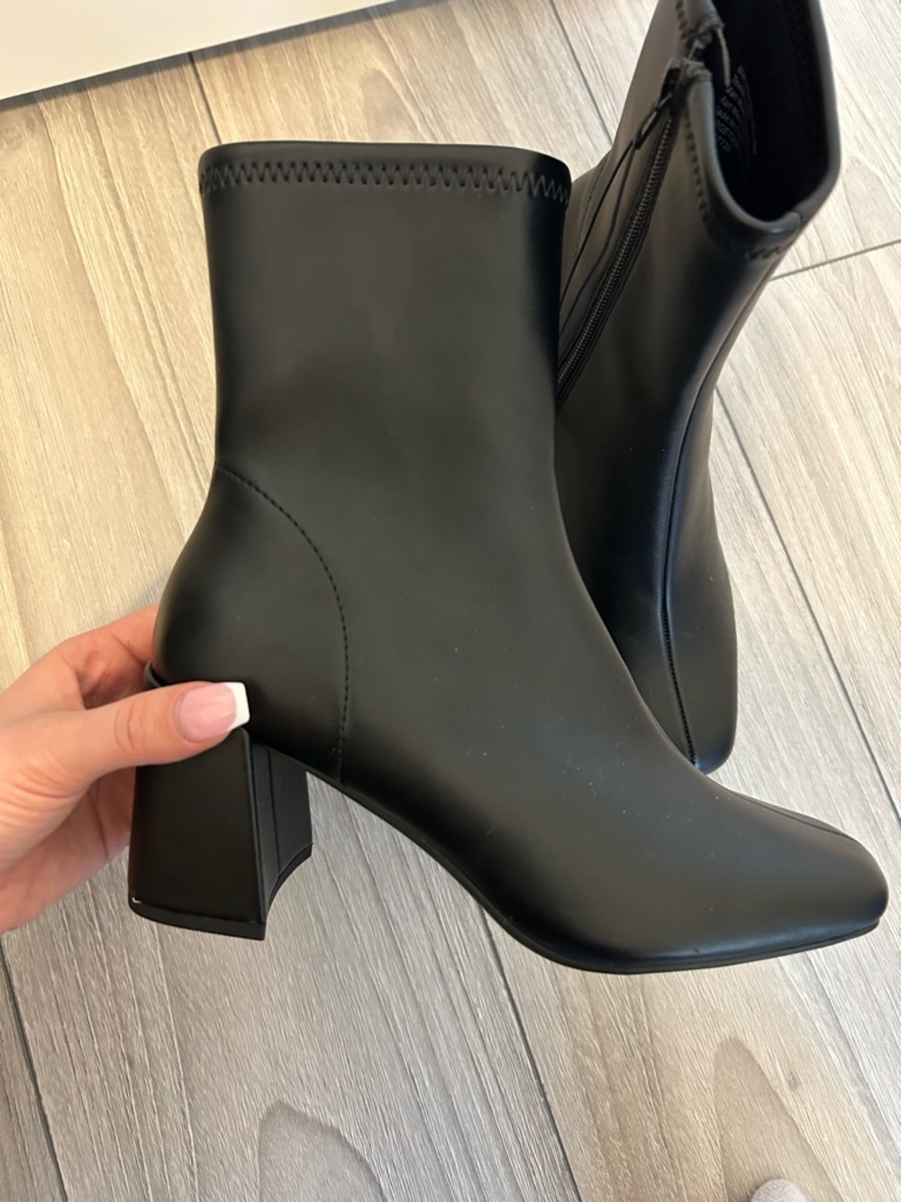 a new day Black Square Toe Block Heel Ankle Boots